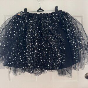 JAS LLC Adult Halloween Costume Tutu Black w/ Silver Moons & Stars New